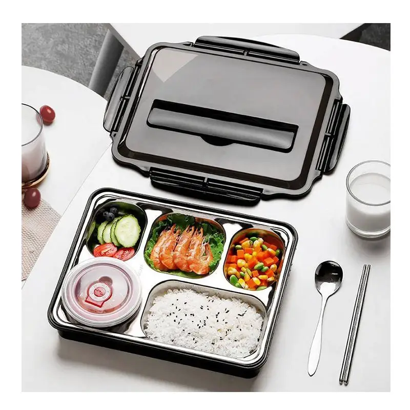 Wholesale 5 Compartment Lunch Box Sealed Leakproof High Capacity Food Container Stainless Steel Bento Lunch Box For Kids