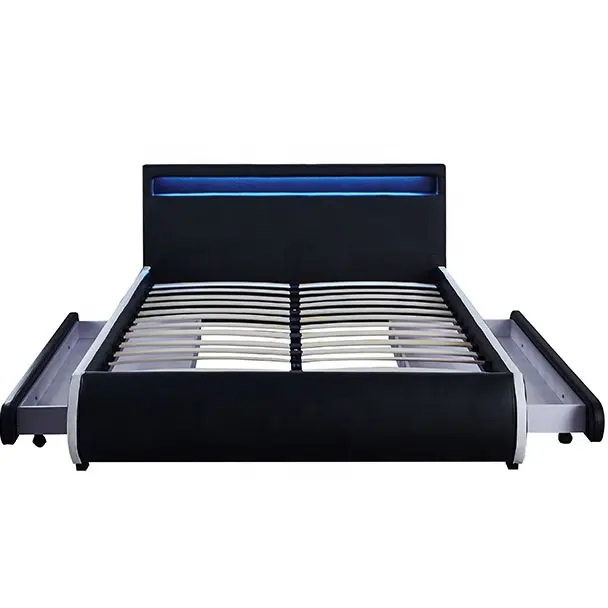 Продвижение 2 ящика Европейский стиль PU с LED кожаный ящик для хранения кровать