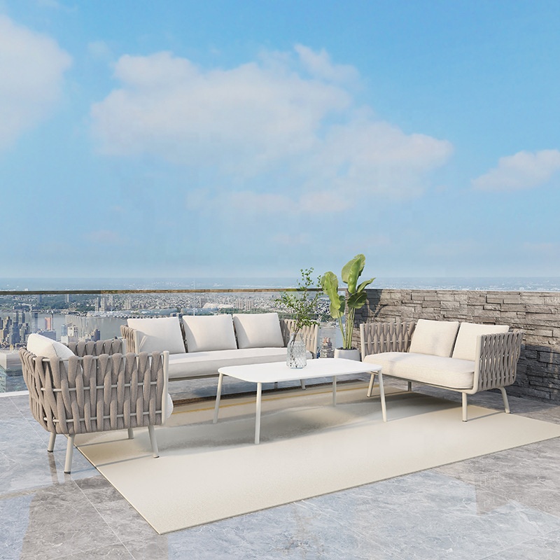 YH outdoor rattan sofas and coffee table combination nordic balcony sofa set Teslin woven aluminum frame sofa set furniture