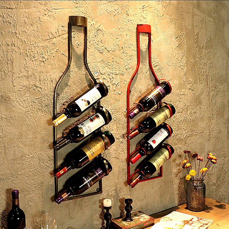 Personality Red Black Wine Rack Holder Wine Rack Bar Table Decoration Retro Wine Rack Wall Hanging Home Restaurant Wall Shelf