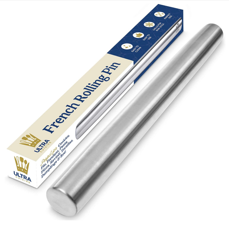 Dishwasher-Safe Professional Tapered French Rolling Pin for Baking 15.75" Smooth Stainless Steel Metal