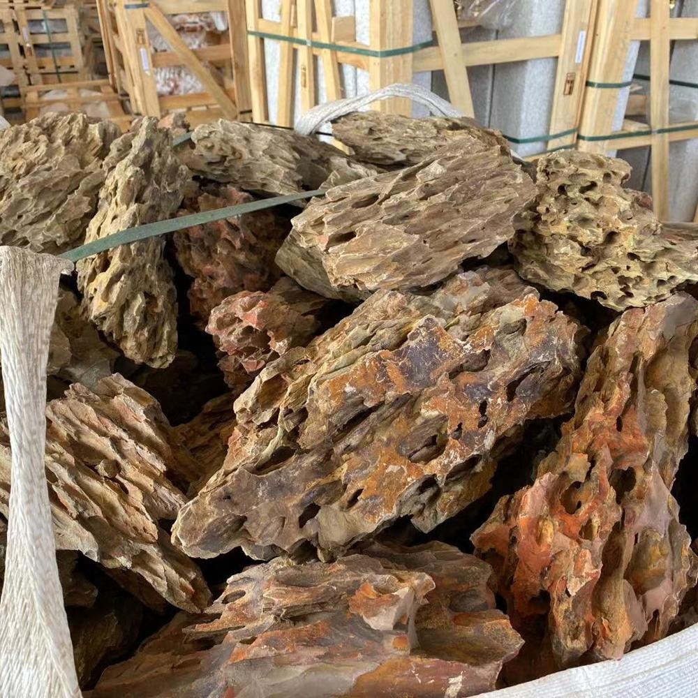 Камень в красном и желтом цвете для аквариума, украшение для аквариума из кости дракона, декоративный камень из кожи тигра