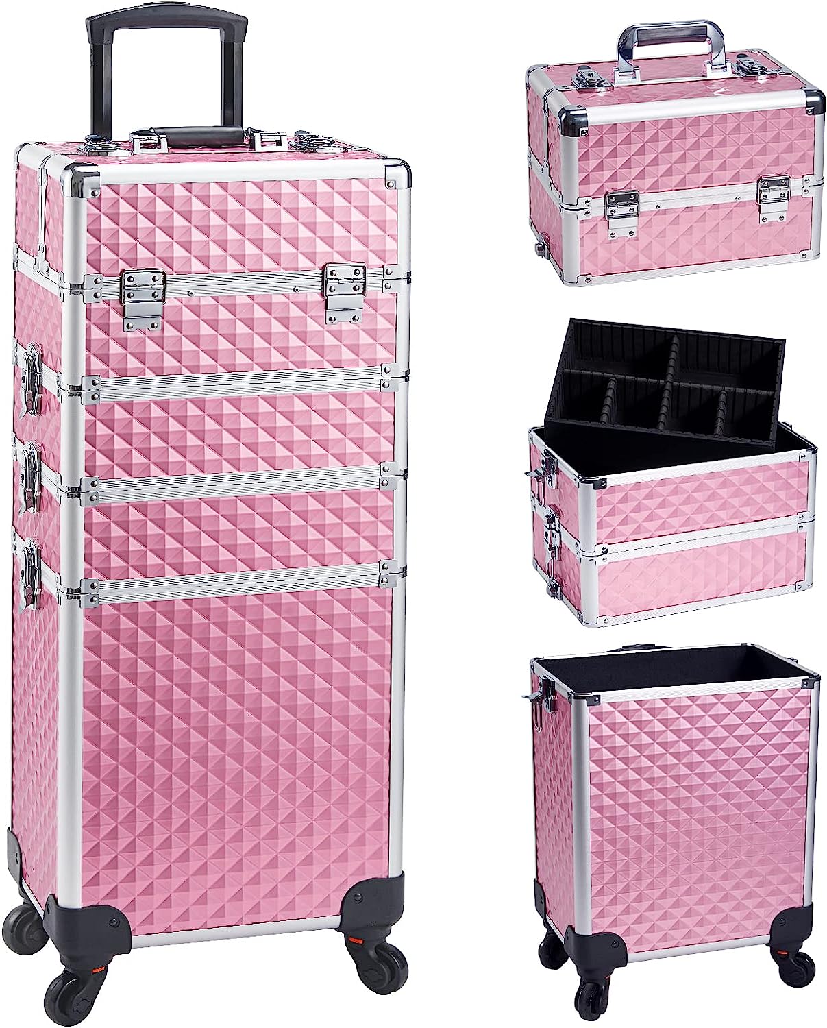 4 in 1 Professional Nail Polish Organizer Large Makeup Train Case Rolling Makeup Trolley Case Artists Lockable Case