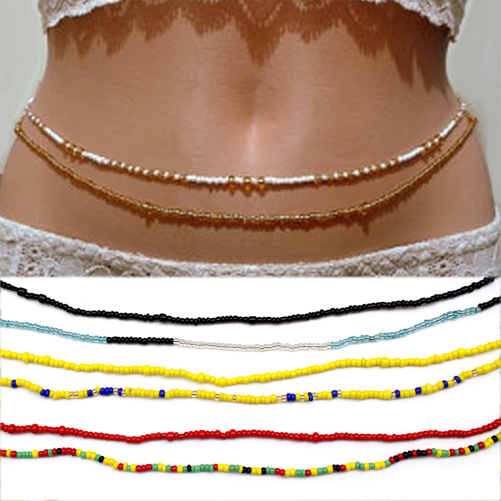 Fashionable rice bead colored waist chain beach belly waist bead chain women
