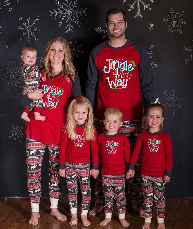 2021 winter fall Christmas fashion cute o neck long sleeve printed mommy and me dad 2 two piece sets outfits for women clothing