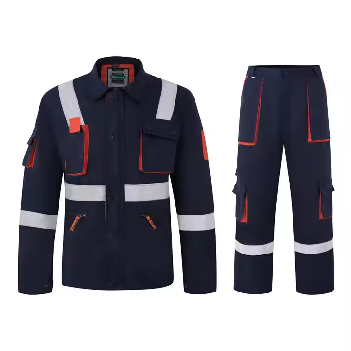 Factory Wholesale Durable Polyester Cotton Long Sleeve Workwear Set of Reflective Strip Split Automotive Repair Safety Clothing