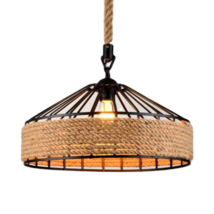 American Retro Iron Base Hemp Rope Chandelier Bar Cafe Restaurant Black Creative Industrial Wind Chandelier