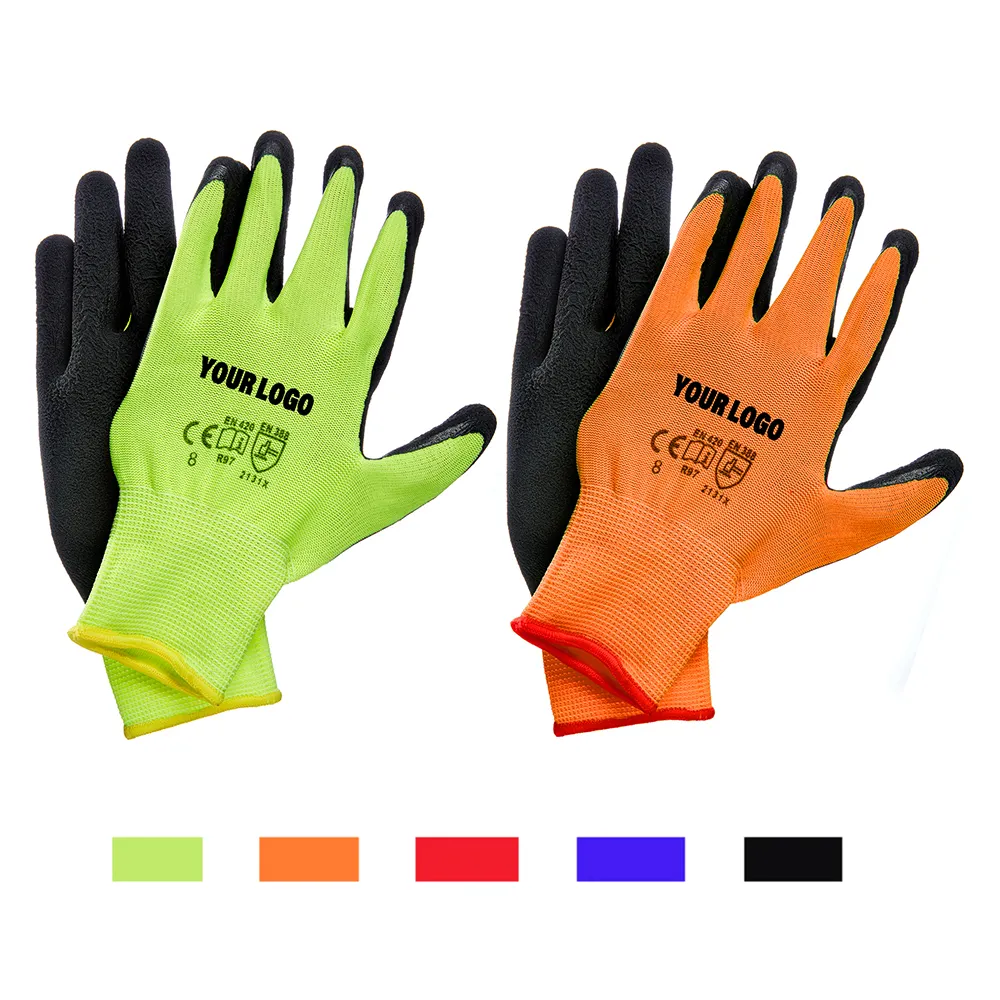 Deliwear Polyester Shell Black Latex Coated Working Safety Hand Gloves for Construction Industry