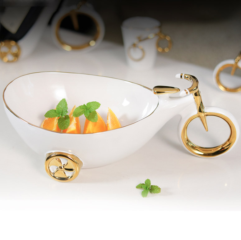 Bicycle shape white modern style porcelain tableware snack fruit ceramic dish for home decor