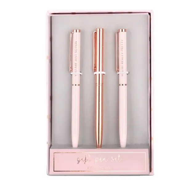 Luxury metal pens with custom logo printing ballpoint pen box gift set cute