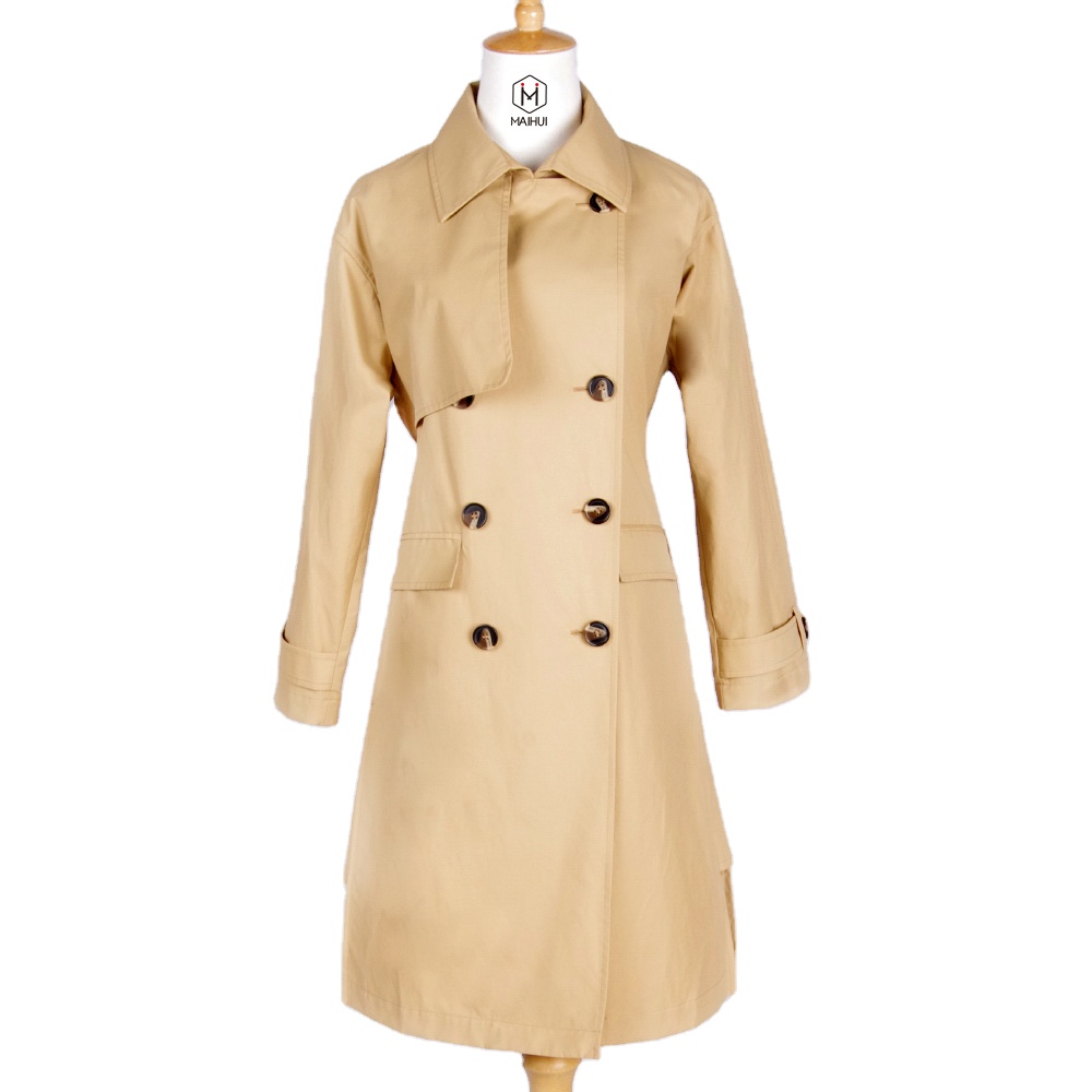 Женская новая двубортная куртка длинная верхняя одежда Twill Trench Coat