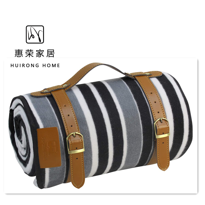PortableAnd Extra Large Picnic & Outdoor Blanket 3 Layers Water-Resistant Handy Mat Tote Spring Summer Black and Gray Checkered