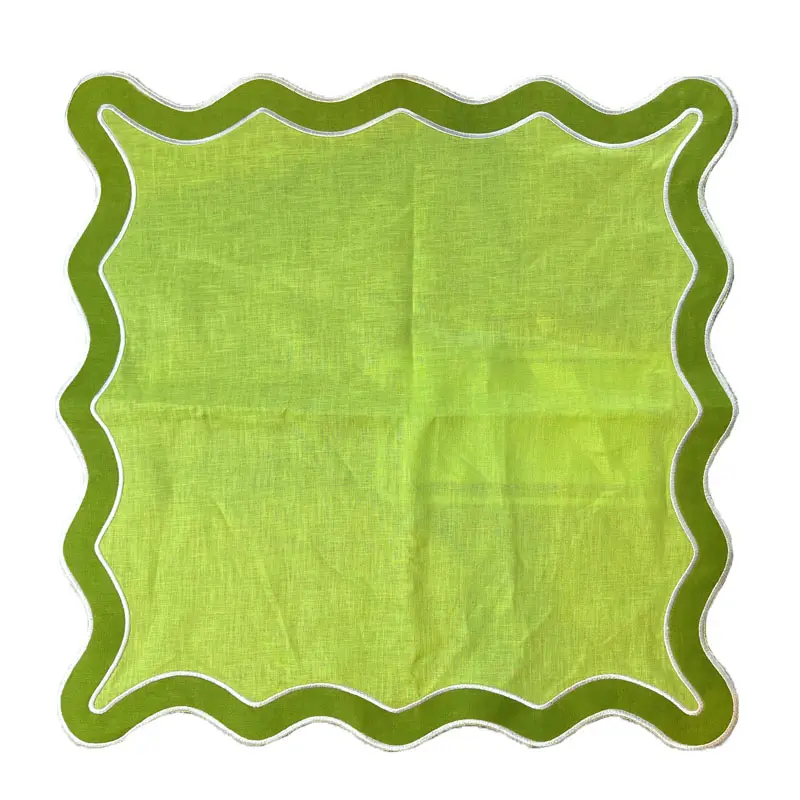 hemstitch napkin Hand Embroidery Borders Custom Print 100% Flax Linen Dinner Napkins