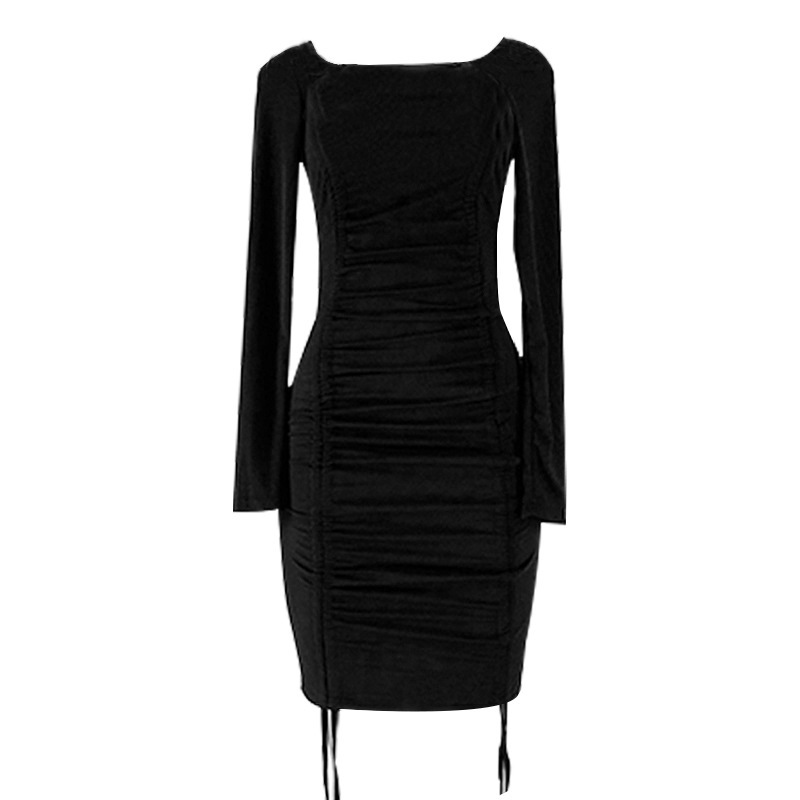 Autumn new women's square collar plait long sleeve dress wholesale