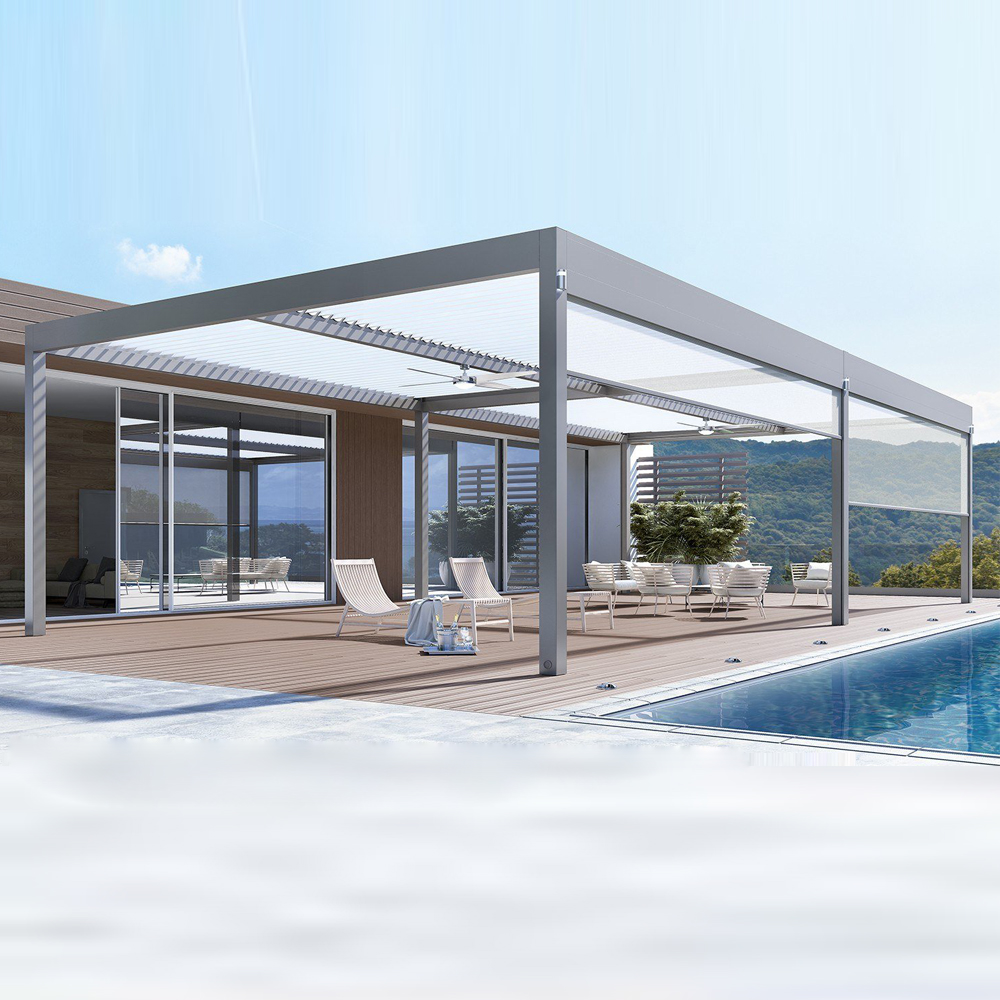 TOMA automated louvered roof pergola Automatic sun roof louver window motorized Waterproof pergola aluminum roof louver