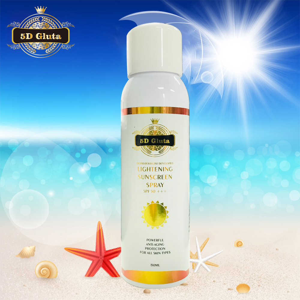 5D Gluta SPF 50 + Осветляющий Солнцезащитный спрей, Успокаивающая кожа против Уфа + B, быстрое поглощение солнечных ожогов
