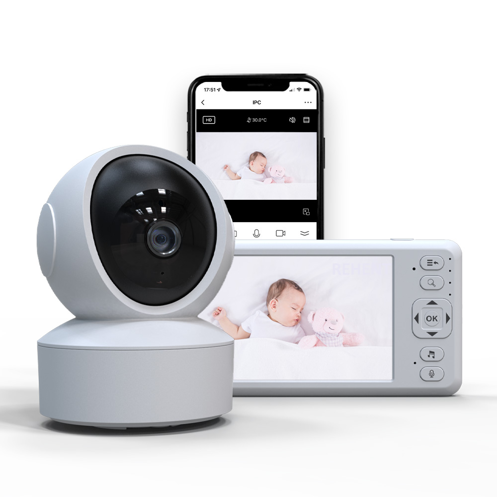 Rehent 5 дюймов Tuya Wi-Fi Cry обнаружения контроля температуры двухстороннее аудио Колыбельная приложение удаленного просмотра Радионяня Камера 1080P