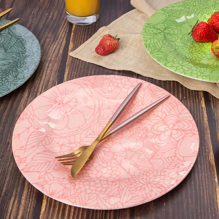 Custom Printed Colorful Plastic Plates Tableware Hard Thick Unbreakable Melamine Cake Snack Dessert Dishes Plates