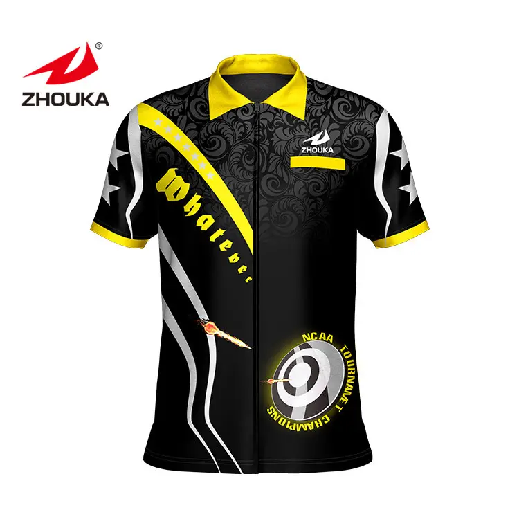 Design your own custom dart shirts jersey polo with zippers team sublimated dart t shirt