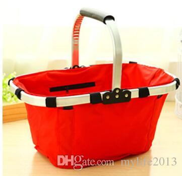 23x27x43cm Foldable Shopping Basket Oxford Picnic Basket Durable Washable Organization Bags For House Supermarket Shop Puchase