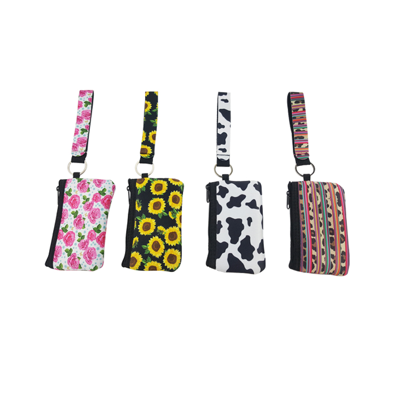 RTS Customized Portable Wristlet Pouch Bag Neoprene Credit Card Case Bag Change Purse With Strap
