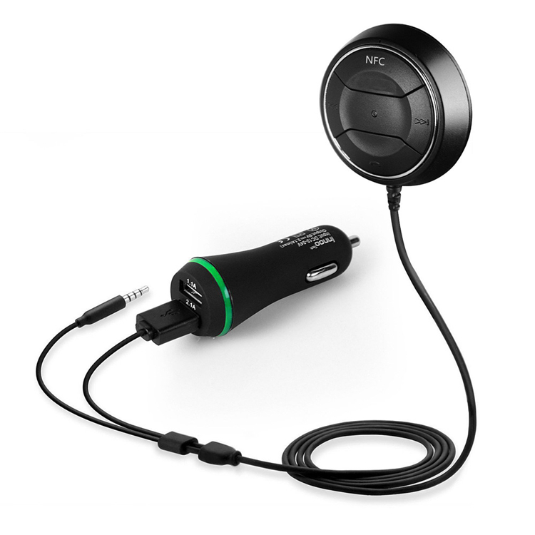 JRBC01 NFC автомобильный комплект 3,5 мм беспроводной Bluetooth 4,0 аудио музыкальный приемник громкой связи с микрофоном 2.1A двойной USB Автомобильное зарядное устройство