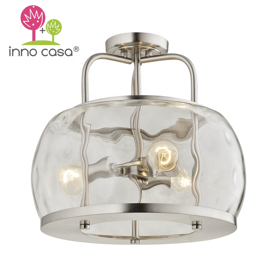 Fancy Home Decor Glass Iron 3-Light Ceiling Flushmount