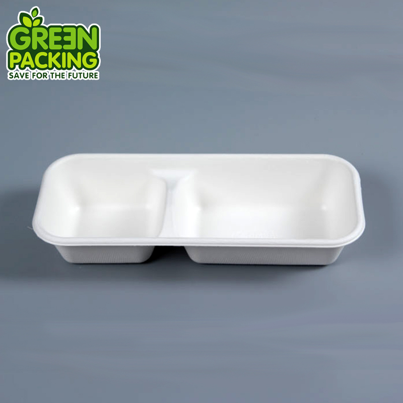 Прямоугольник биоразлагаемый Sugarcane Bagasse пищевой контейнер 2 отсека