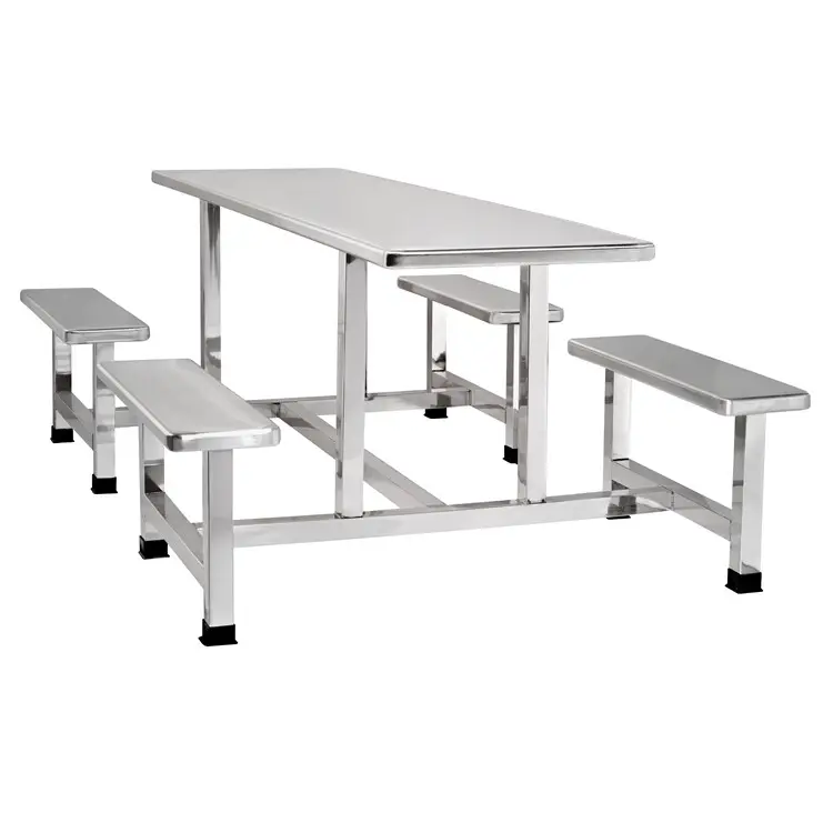 Tables And Chairs Kitchen Food Court Stainless Steel Dining Table Chairs Sets Factory/School Kitchen 4/6 People Table And Chairs