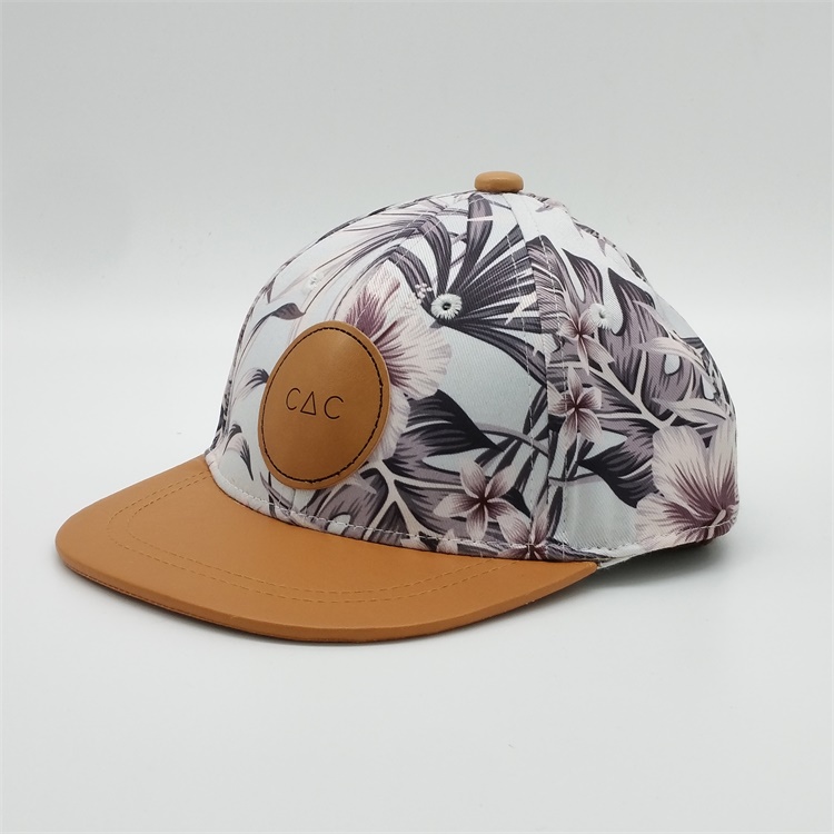 Manufacturer 6 Panel Sun Child Snapback Cap,Custom Print Baby Child UV Hat,Brown Leather Flat Brim SnapBack Hat For Infant