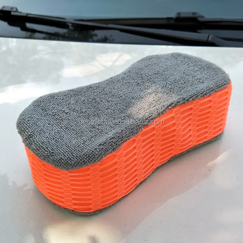 Large Auto Detailing Buffing Polishing Wax Cleaning Foam Pad Applicator Microfiber Car Wash Sponge with mesh