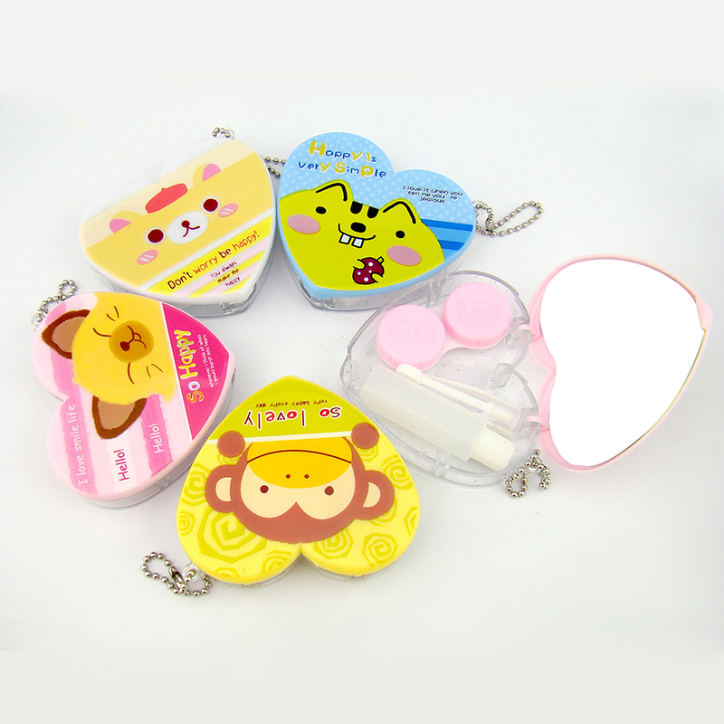 Wholesale heart shape travel portable contact lens box kit cute contact lens case with mirror