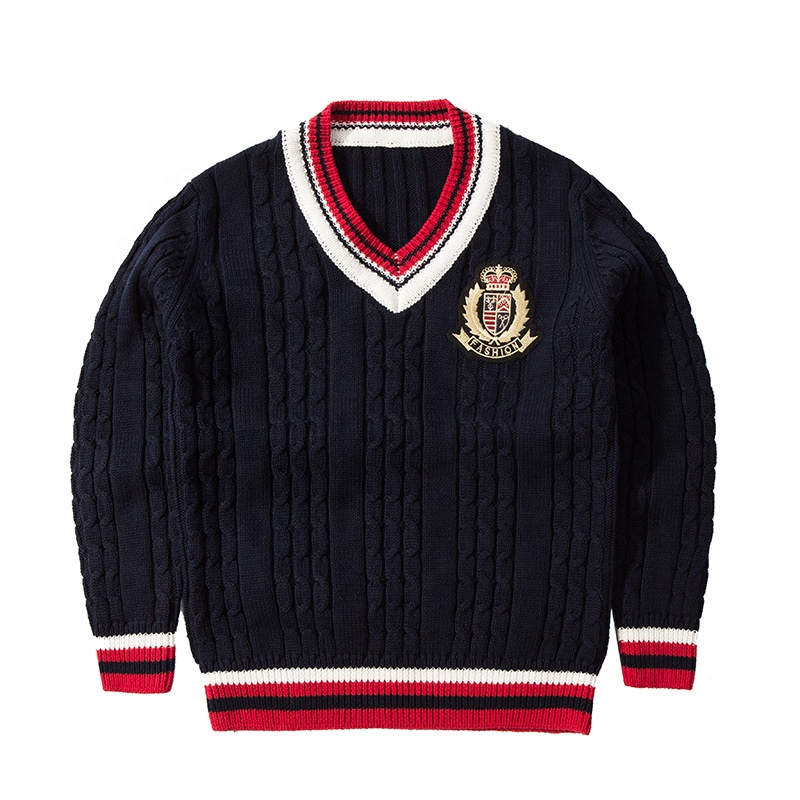 hot selling OEM new design custom winter warm v neck school uniform sweater
