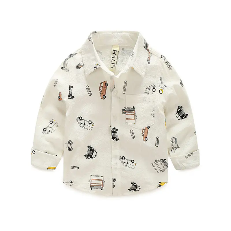 New fashion children clothes cartoon printing long sleeve kid cotton turn-down collar baby shirt altx8495