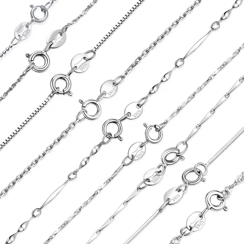925 Sterling Silver Necklace Classic Basic Chain Ingot Twisted Trace Belcher Snake Bar Singapore Box Chains For Women Jewelry