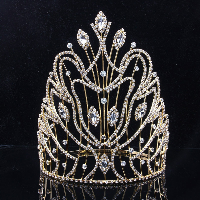 Роскошный Кристалл красоты pageant награды Корона 16,5 см высокий большой размер Чемпион Корона