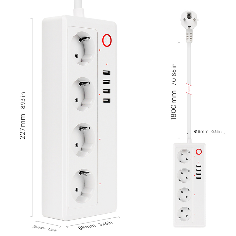CE RoHS Утвержденный 220V ЕС стандарт USB умный удлинитель большой ток 16A Wifi умный удлинитель
