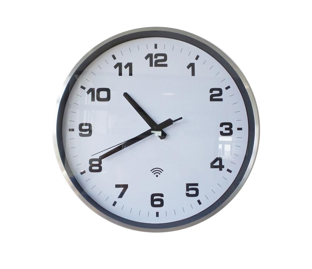 Analog WiFi Wall Clock, 15" Silvery Aluminum Case