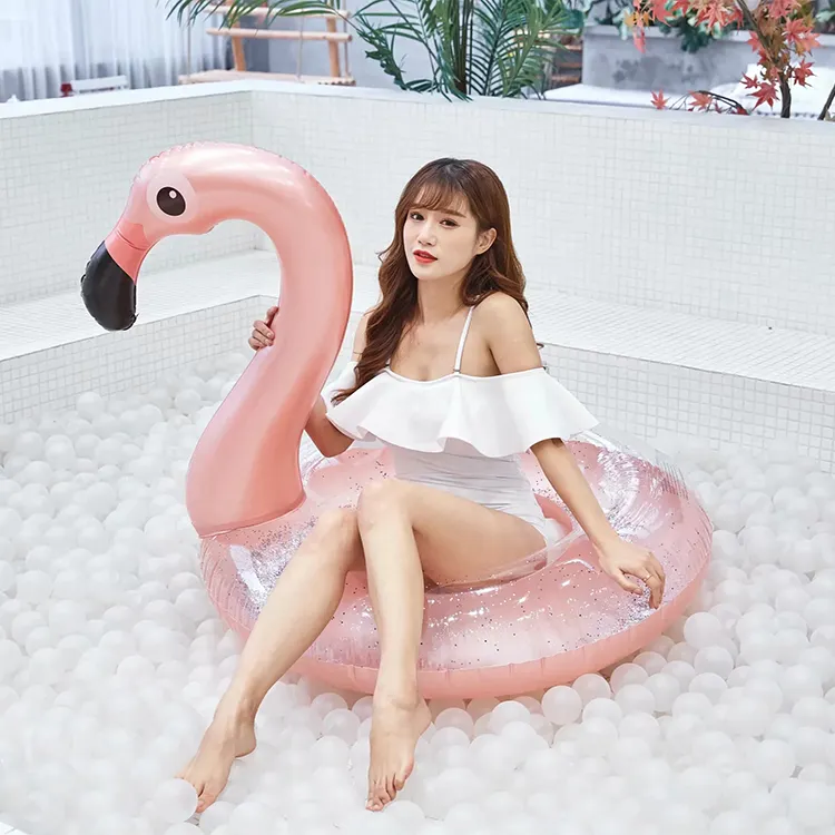 Flamingo Inflatable Ring Wholesale High Quality Glitter90-120cm Giant Pink Inflatable Flamingo
