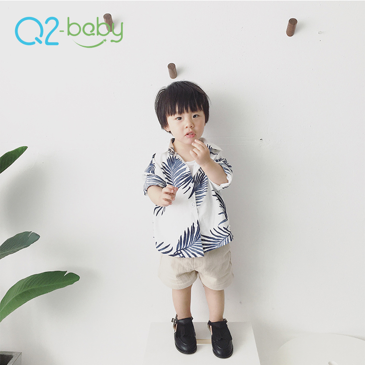 Q2-baby рекламная летняя одежда Детские хлопковые рубашки и топы с отложным воротником и принтом