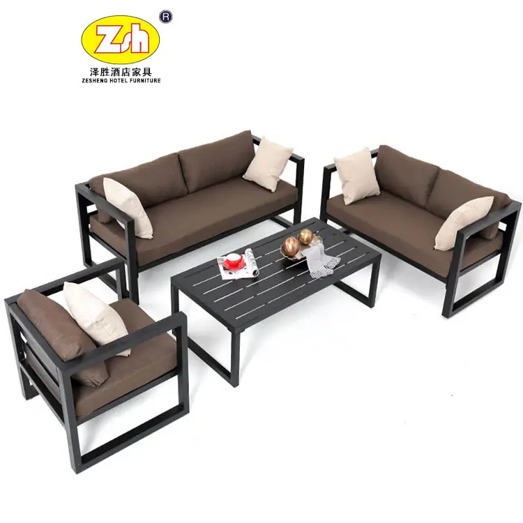 Foshan wooden hotel living room furniture leather sofa set ZH-S813