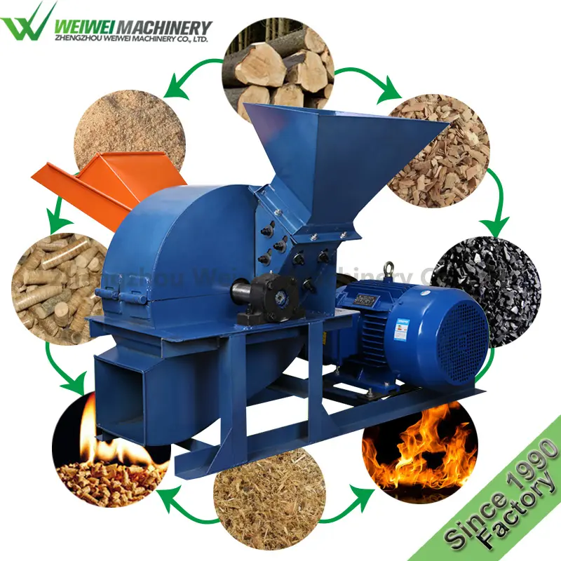 Rice Machinery Manufacturers Weiwei Vertical Wood Tree Log Palm Cocom Nut Shell Chipper Crusher And Grinder Agricutureral Waste Cutting Machine
