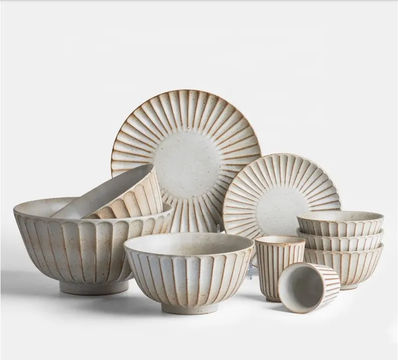 Retro natural japanese ceramic pottery dinnerware set bowl /mug /plate