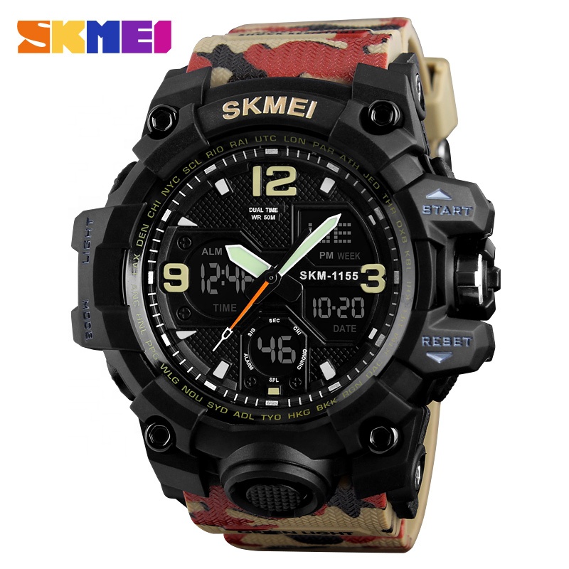 Skmei 1155B стильные брендовые аналоговые цифровые часы с двойным временем