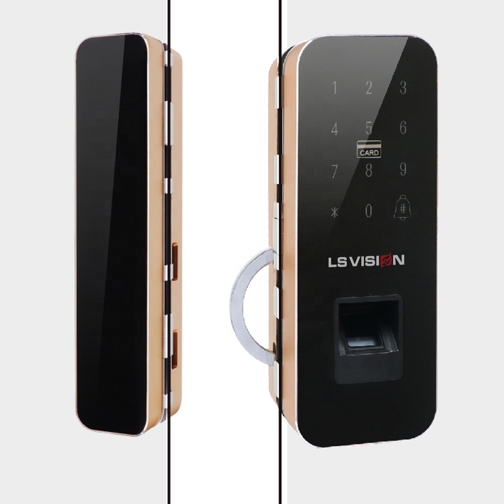 LS VISION Glazed электронная цифровая биометрическая пароль карта Дистанционное приложение без ключа двойная раздвижная стеклянная дверь умный замок со сканером отпечатков пальцев