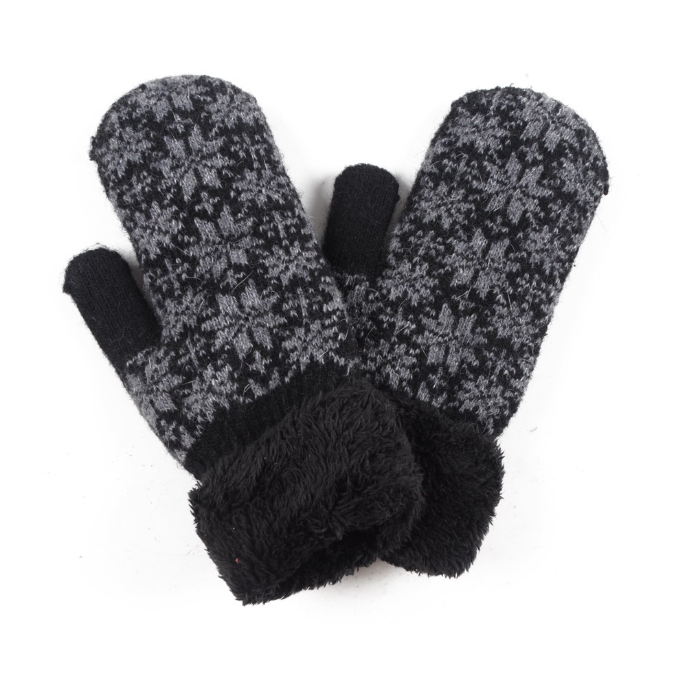 High Quality Women Winter Warm Mitten Gloves With Snow Flower Pattern