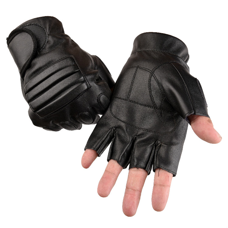 Новые дешевые цены черные кожаные перчатки Half Finger Спорт на открытом воздухе Мотоциклетные Перчатки