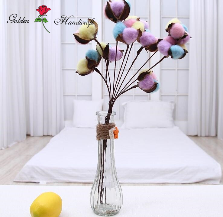 Wholesale artificial flowers multi-headed cotton dried flower bouquet for home decor