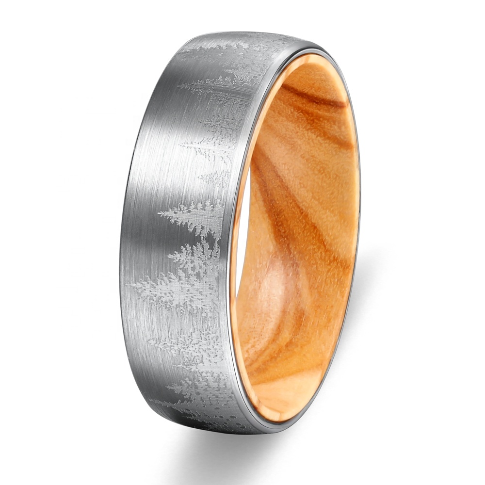 POYA Jewelry 8 мм купольное лазерное дерево с узором оливковое дерево внутреннее вольфрамовое Карбидное обручальное кольцо для мужчин