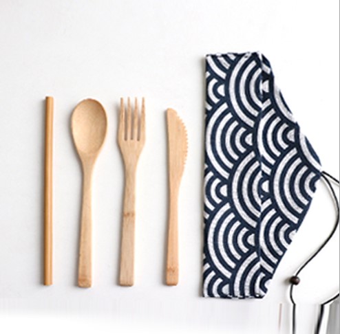 Bamboo knife fork and spoon utensils set outdoor travel picnic/ dinner package